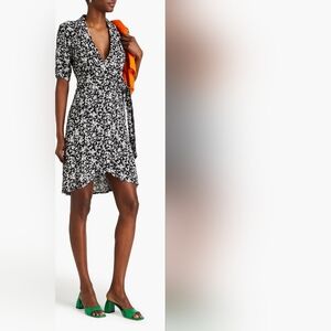 Ganni Black and White Floral Wrap Dress